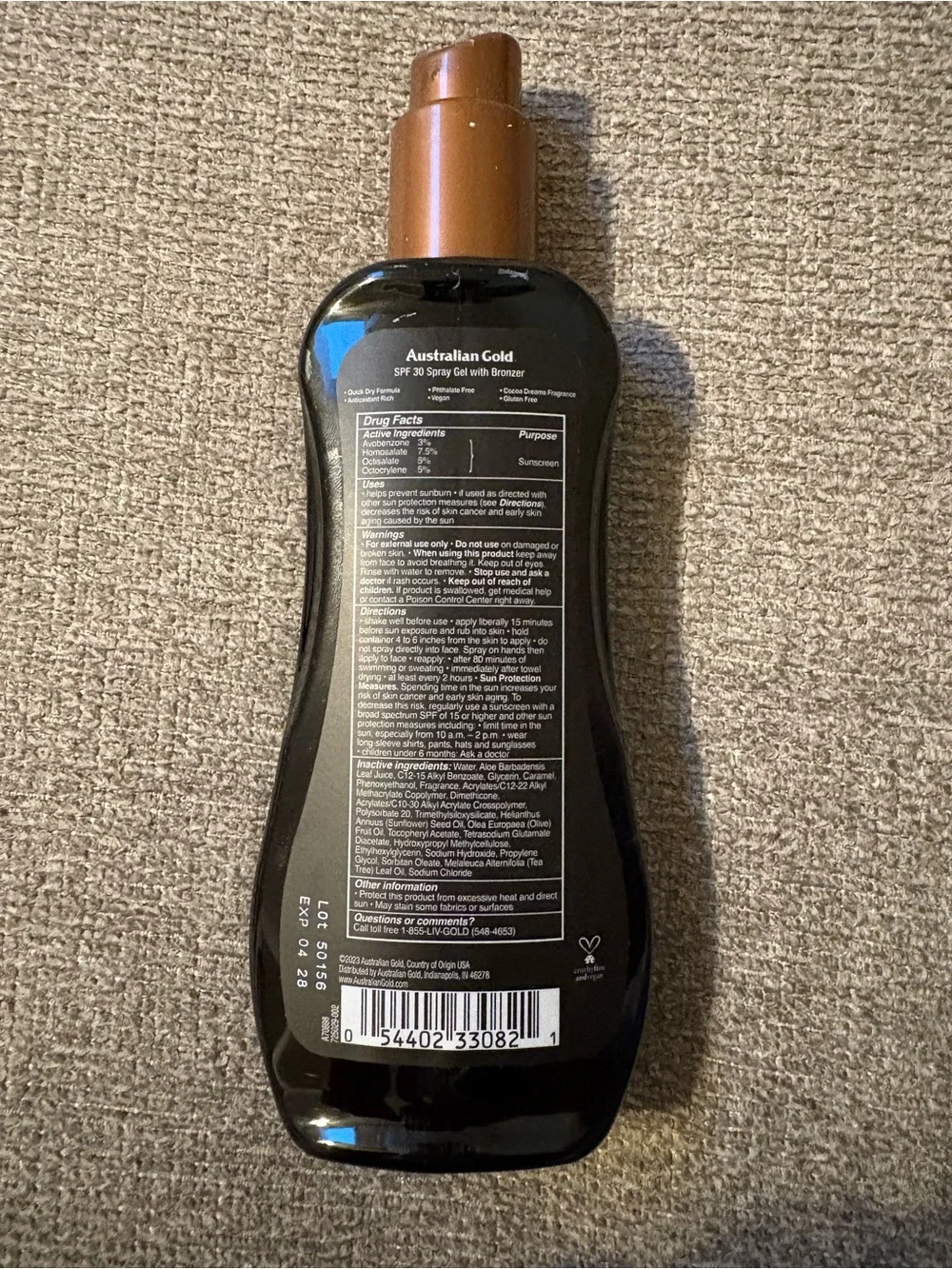 Australian Gold Instant Bronzer SPF 30 Spray Gel Sunscreen
